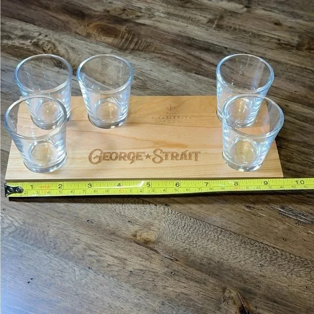 NWT George Strait x Codigo Tequila 1530 6 Piece Glass/Wooden Shot Glass Tray Set